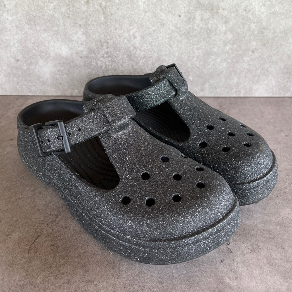 Crocs Classic Mary Jane Clogs Black glitter platform loafer goth emo comfort - Picture 9 of 11